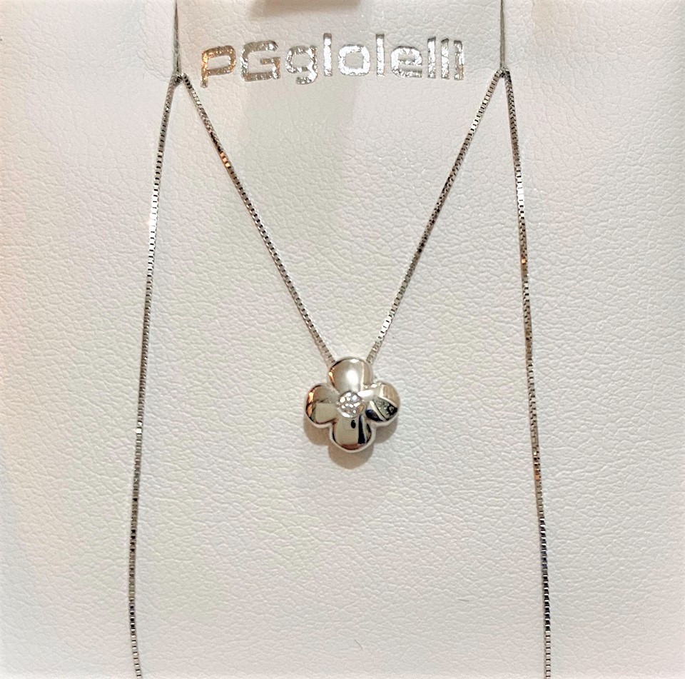 Collana punto luce, quadrifoglio, PG gioielli, in oro bianco, 750 ( 18kt ) e diamanti, cod ( PLQ0015 ) - immagine 2